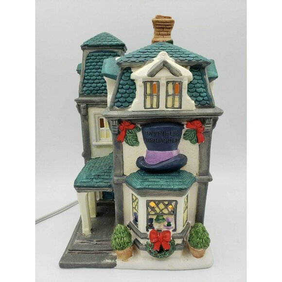 Victorian Christmas Village Hatfield's Habideshry Porcelain Building Holiday Dec - Picture 2 of 5